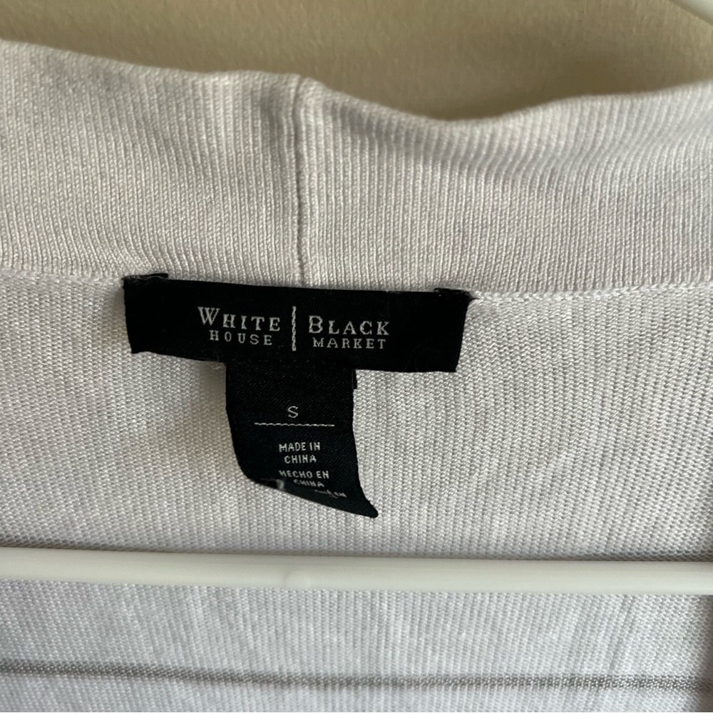 White House Black Market Striped Short Sleeve Open Front Cardigan Sweater - Picture 3 of 6